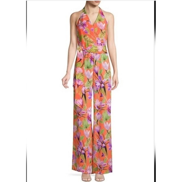 New! ALICE & OLIVIA CYRUS CORAL FLORAL JUMPSUIT HALTER SIZE 10 - Picture 4 of 12